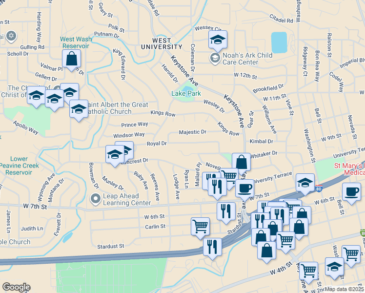 map of restaurants, bars, coffee shops, grocery stores, and more near 627 Sunnyside Drive in Reno