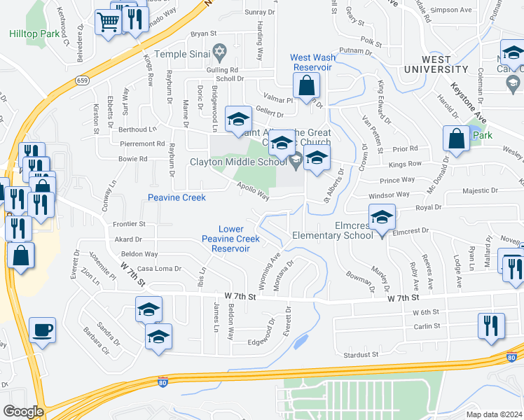 map of restaurants, bars, coffee shops, grocery stores, and more near 2706 Powder Drive in Reno