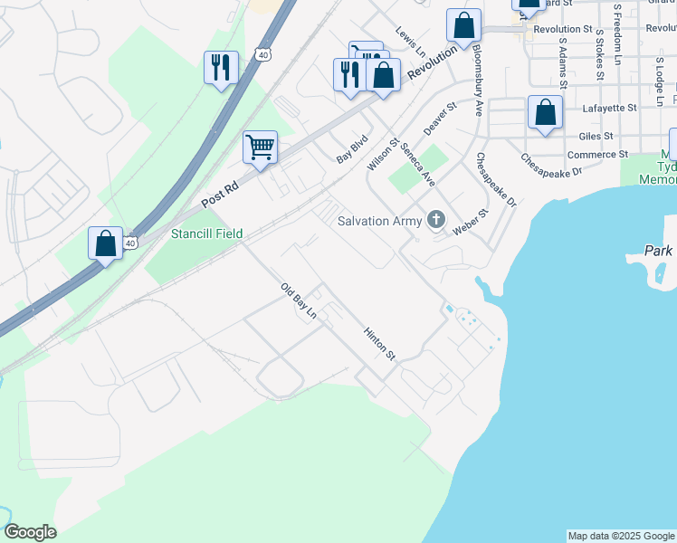 map of restaurants, bars, coffee shops, grocery stores, and more near 301 Old Bay Lane in Havre de Grace