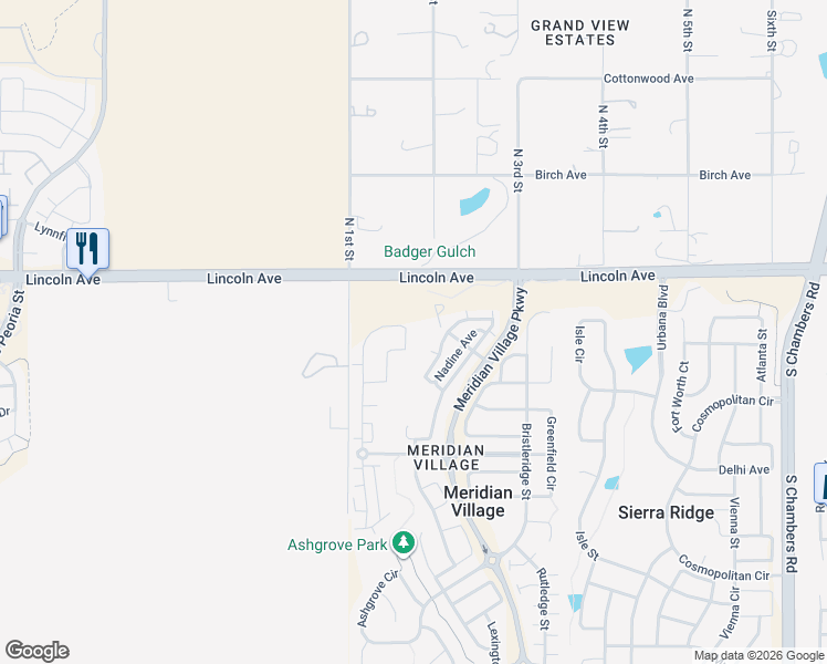map of restaurants, bars, coffee shops, grocery stores, and more near 10047 Tall Oaks Street in Parker