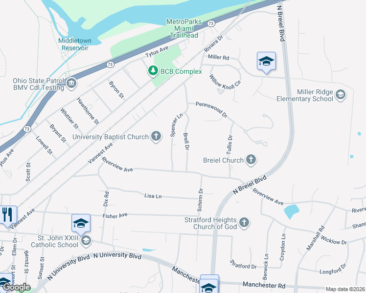 map of restaurants, bars, coffee shops, grocery stores, and more near 2102 Brell Drive in Middletown