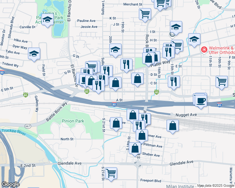 map of restaurants, bars, coffee shops, grocery stores, and more near 1914 Victorian Avenue in Sparks