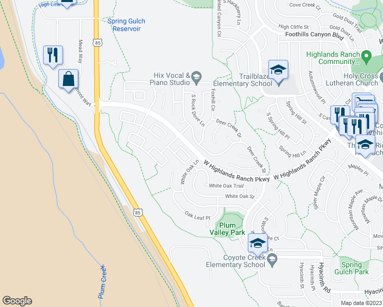 map of restaurants, bars, coffee shops, grocery stores, and more near 3565 Boardwalk Circle in Littleton