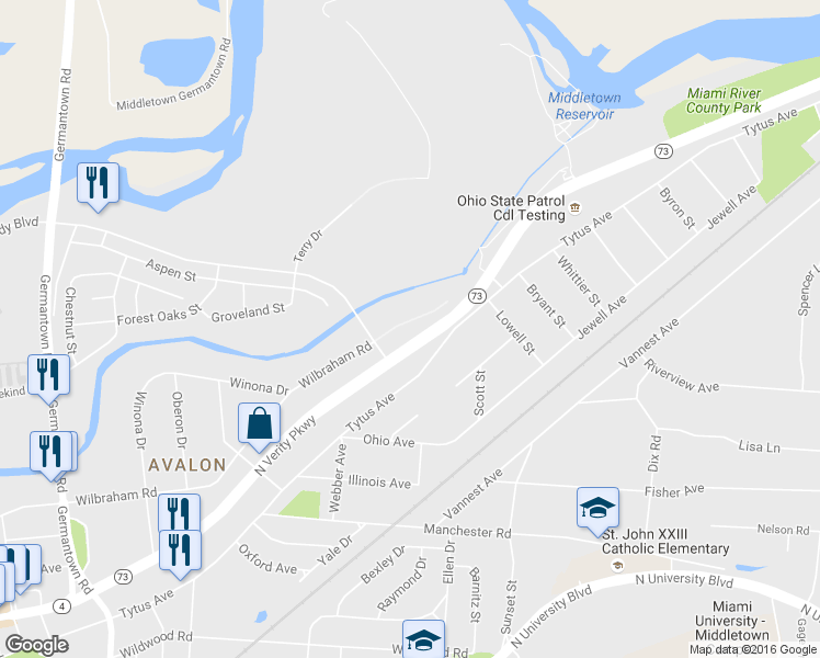 map of restaurants, bars, coffee shops, grocery stores, and more near 3125 Wilbraham Road in Middletown