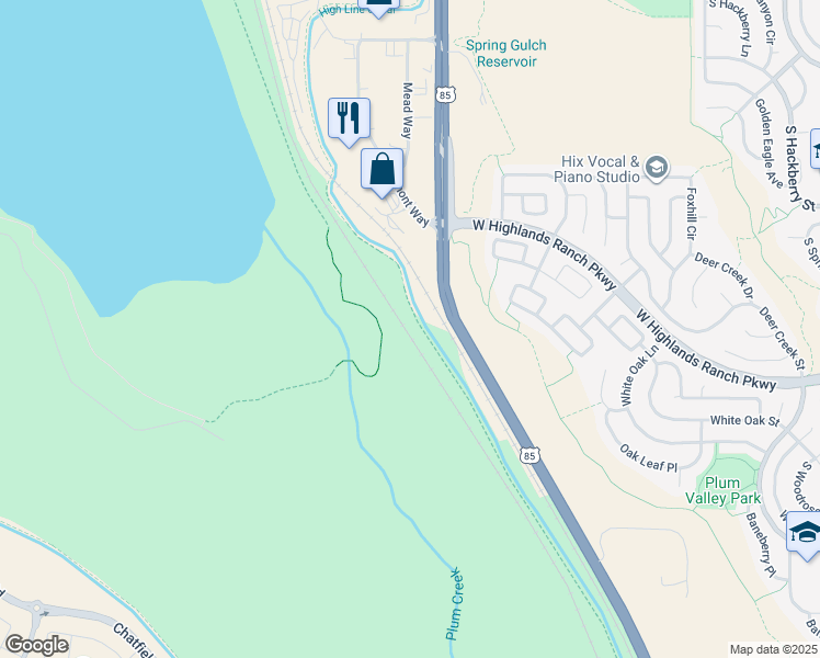 map of restaurants, bars, coffee shops, grocery stores, and more near in Highlands Ranch