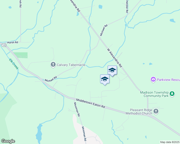 map of restaurants, bars, coffee shops, grocery stores, and more near 5830 Mosiman Road in Middletown