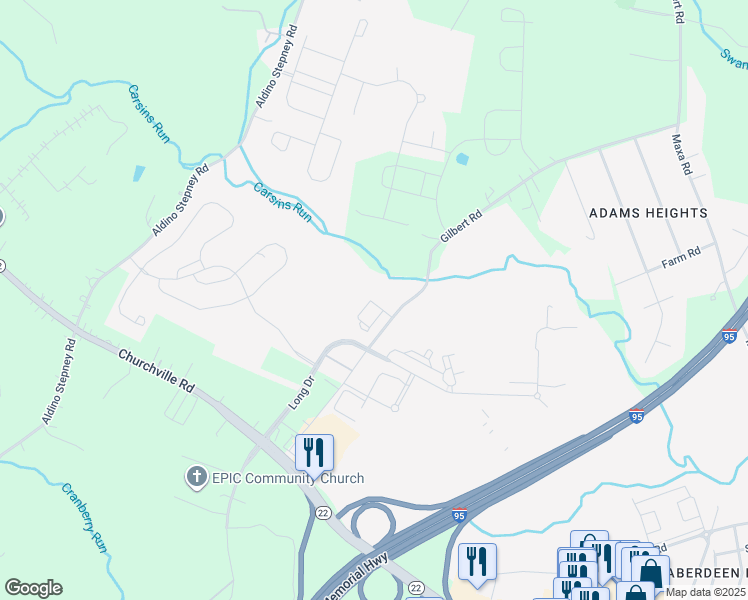 map of restaurants, bars, coffee shops, grocery stores, and more near 900 Gilbert Road in Aberdeen