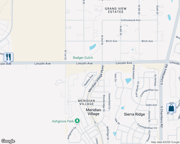 map of restaurants, bars, coffee shops, grocery stores, and more near 10005 Hough Point in Parker