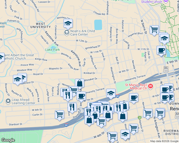 map of restaurants, bars, coffee shops, grocery stores, and more near 952 Melba Drive in Reno