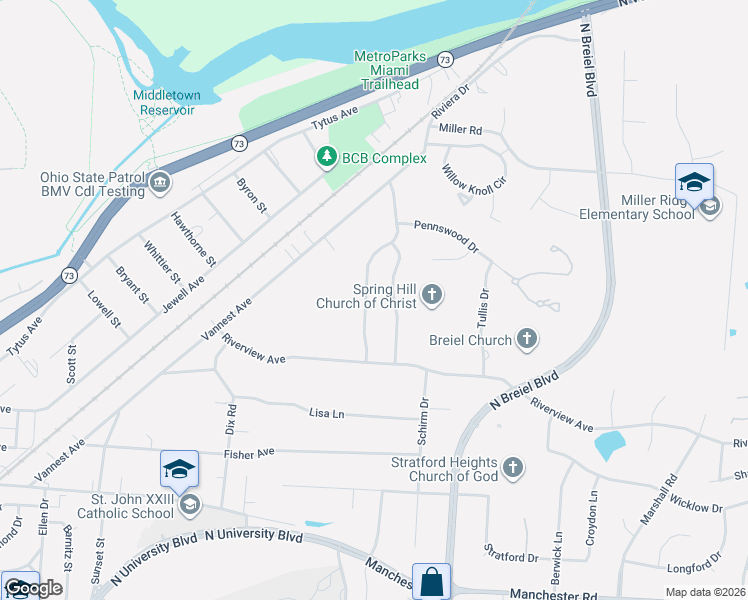 map of restaurants, bars, coffee shops, grocery stores, and more near 2102 Brell Drive in Middletown