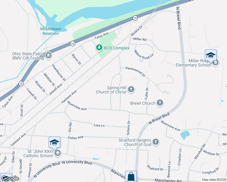 map of restaurants, bars, coffee shops, grocery stores, and more near 2102 Brell Drive in Middletown