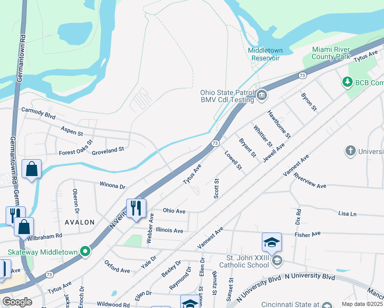 map of restaurants, bars, coffee shops, grocery stores, and more near 3158 Wilbraham Road in Middletown