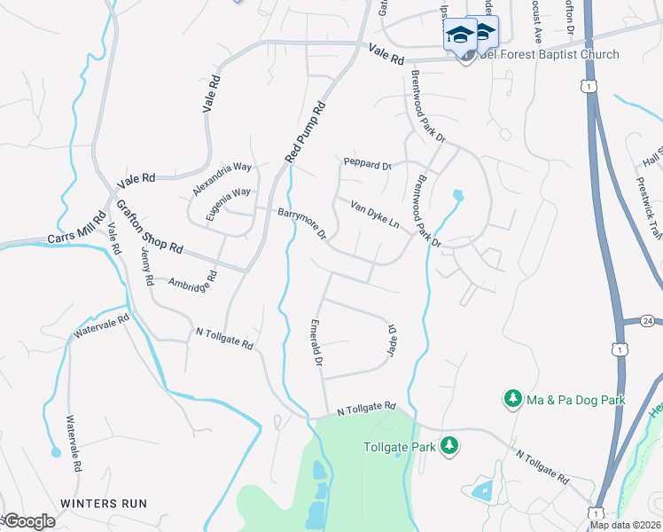 map of restaurants, bars, coffee shops, grocery stores, and more near 813 Lancaster Drive in Bel Air