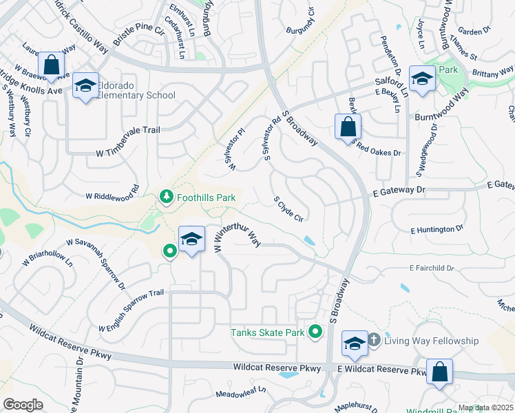 map of restaurants, bars, coffee shops, grocery stores, and more near 9941 South Clyde Place in Littleton