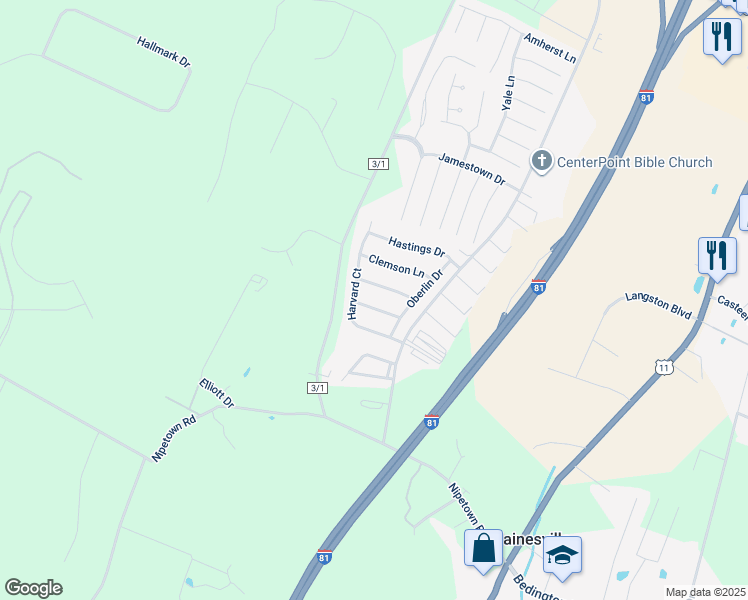 map of restaurants, bars, coffee shops, grocery stores, and more near 72 Mercer Lane in Falling Waters