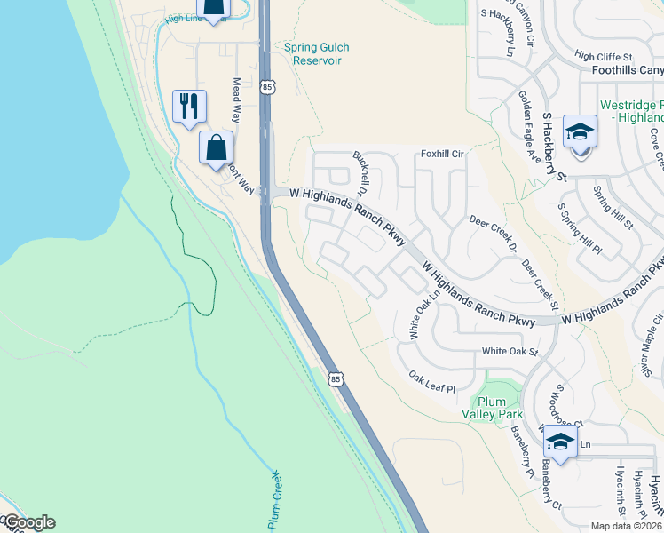 map of restaurants, bars, coffee shops, grocery stores, and more near 3732 Seramonte Drive in Highlands Ranch