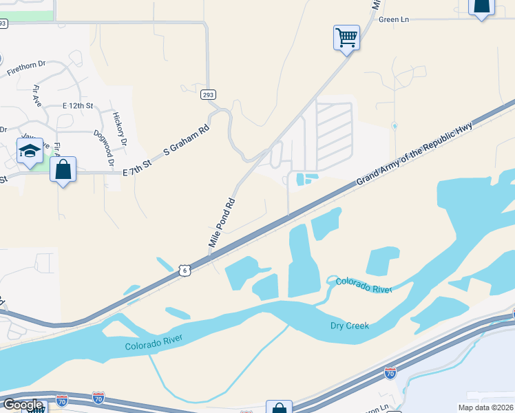 map of restaurants, bars, coffee shops, grocery stores, and more near 232 Aspen Road in Rifle