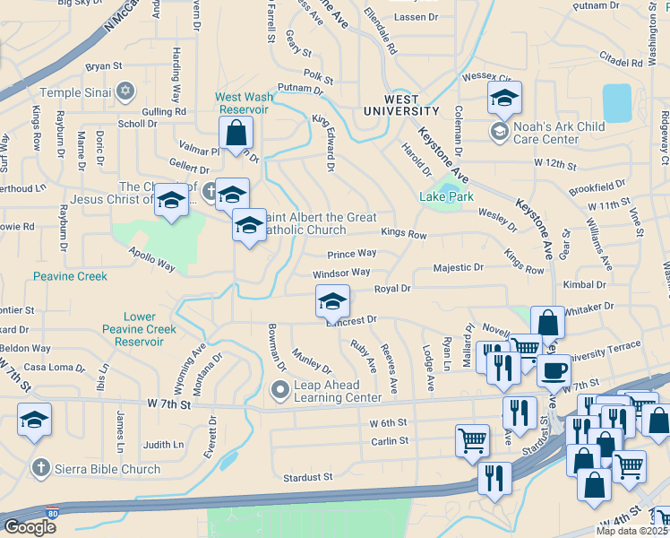 map of restaurants, bars, coffee shops, grocery stores, and more near 2035 Windsor Way in Reno