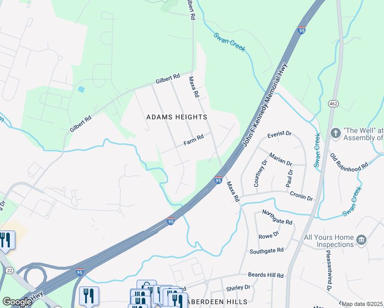 map of restaurants, bars, coffee shops, grocery stores, and more near 3510 Garrett Court in Aberdeen