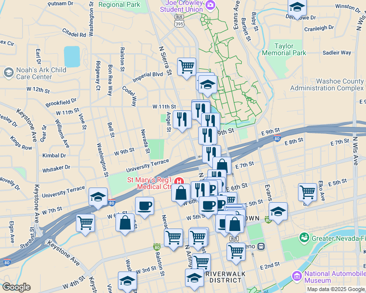 map of restaurants, bars, coffee shops, grocery stores, and more near 792 West Street in Reno