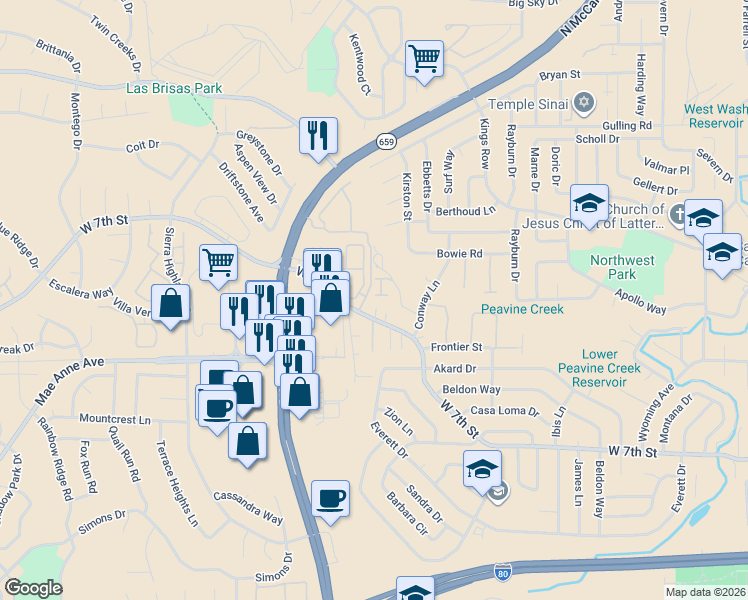 map of restaurants, bars, coffee shops, grocery stores, and more near 3991 West 7th Street in Reno