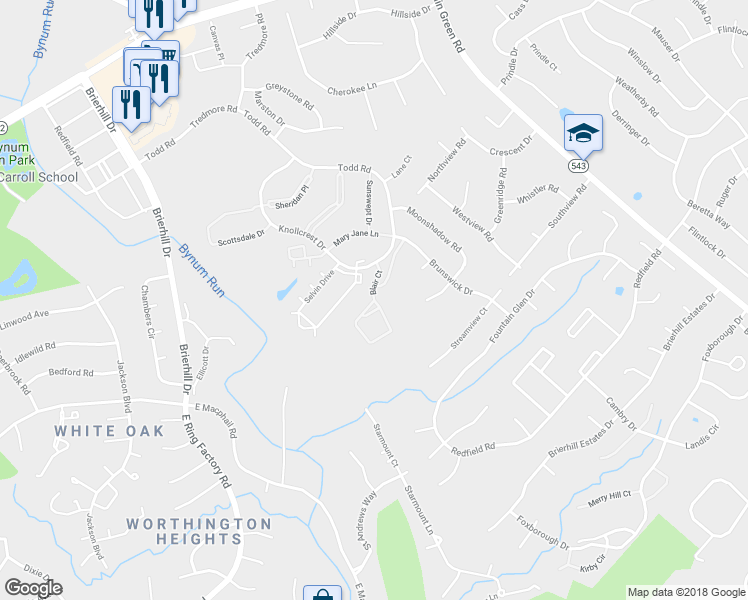 map of restaurants, bars, coffee shops, grocery stores, and more near Blair Court in Bel Air