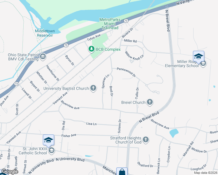 map of restaurants, bars, coffee shops, grocery stores, and more near 2102 Brell Drive in Middletown
