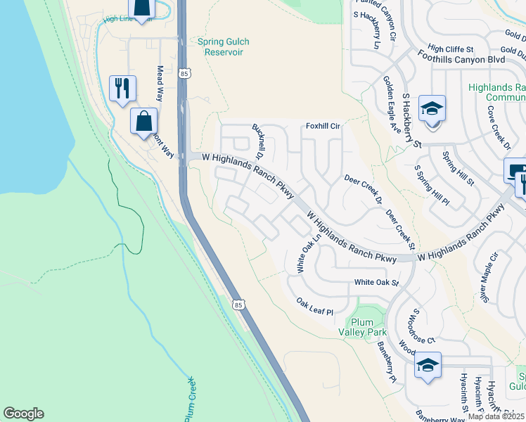 map of restaurants, bars, coffee shops, grocery stores, and more near 3600 Seramonte Drive in Littleton