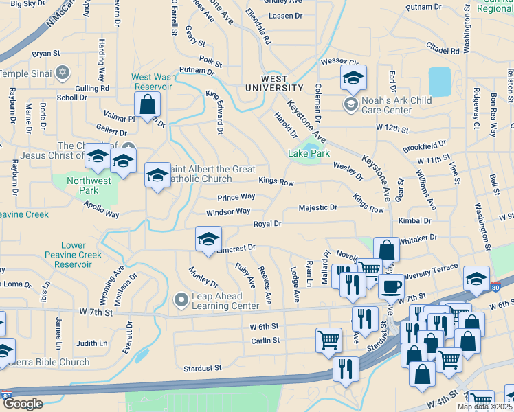 map of restaurants, bars, coffee shops, grocery stores, and more near 1835 Windsor Way in Reno