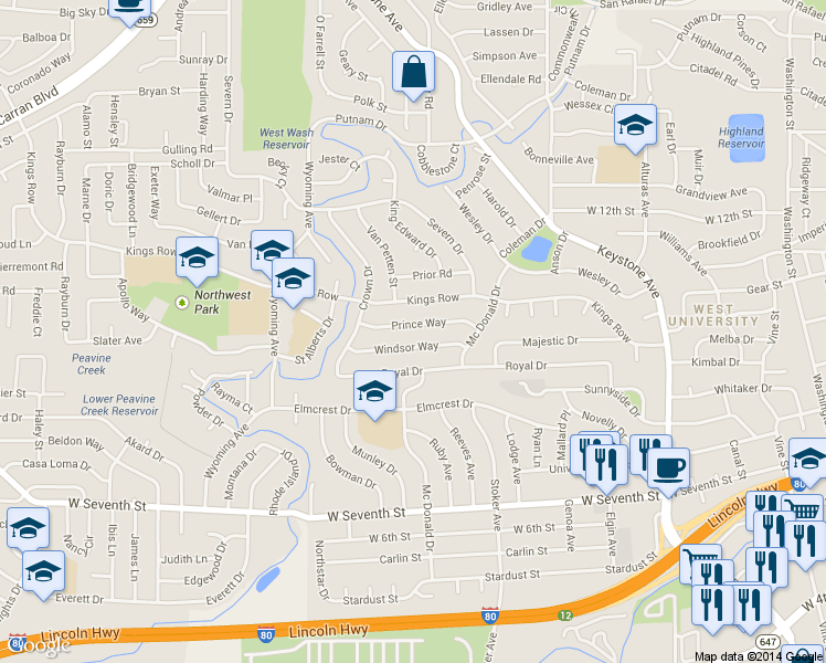 map of restaurants, bars, coffee shops, grocery stores, and more near 1985 Windsor Way in Reno