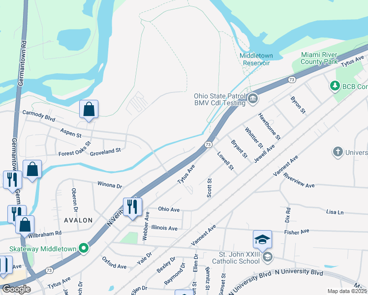 map of restaurants, bars, coffee shops, grocery stores, and more near 3158 Wilbraham Road in Middletown