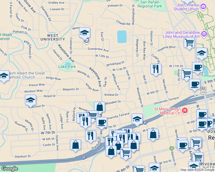 map of restaurants, bars, coffee shops, grocery stores, and more near 983 Melba Drive in Reno