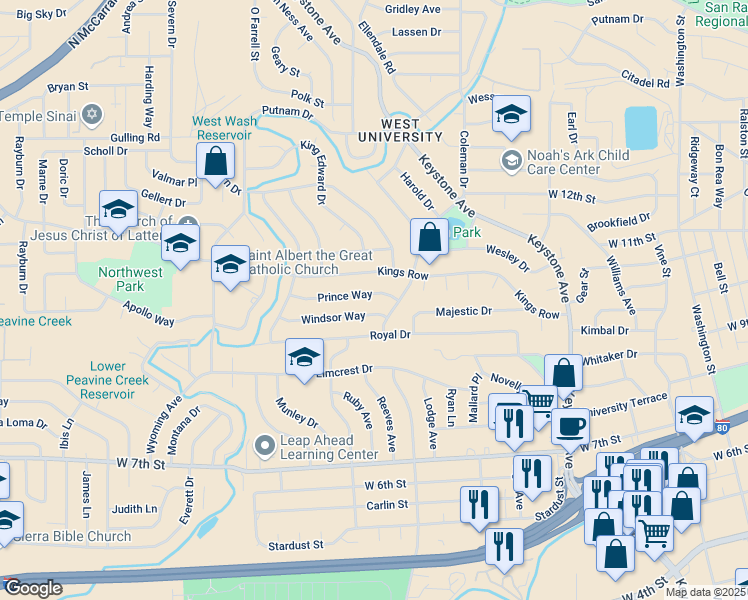 map of restaurants, bars, coffee shops, grocery stores, and more near 1835 Windsor Way in Reno