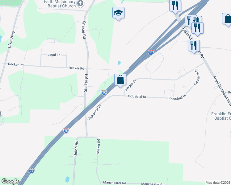 map of restaurants, bars, coffee shops, grocery stores, and more near 265 Industrial Drive in Franklin