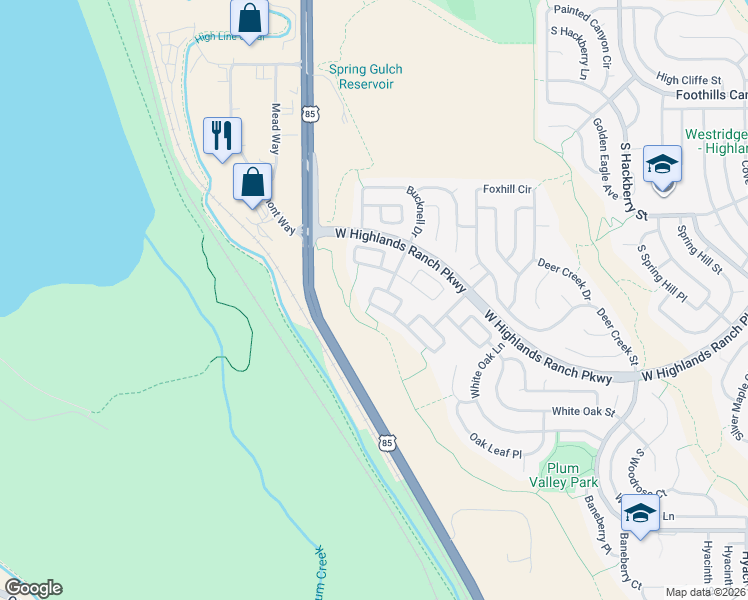 map of restaurants, bars, coffee shops, grocery stores, and more near 3732 Seramonte Drive in Littleton