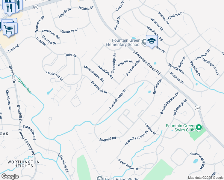 map of restaurants, bars, coffee shops, grocery stores, and more near 1404 Streamview Court in Bel Air