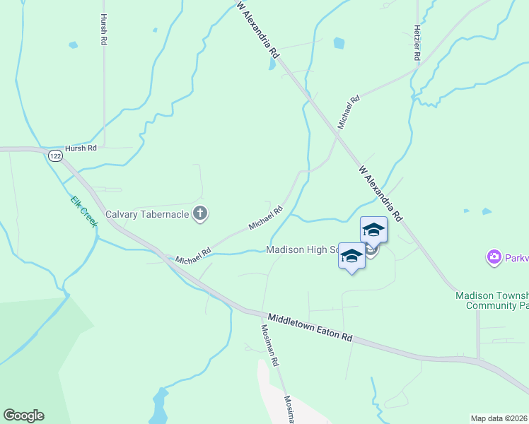 map of restaurants, bars, coffee shops, grocery stores, and more near 6191 Michael Road in Middletown