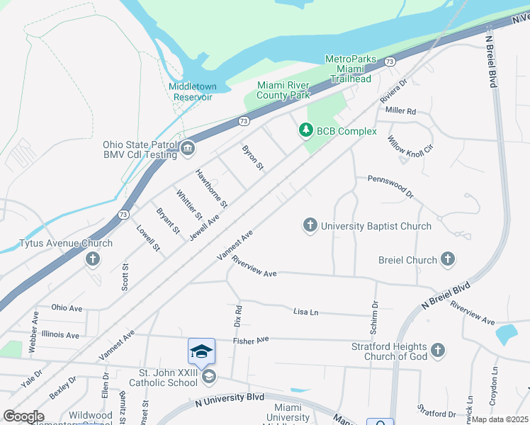 map of restaurants, bars, coffee shops, grocery stores, and more near 4017 Vannest Avenue in Middletown