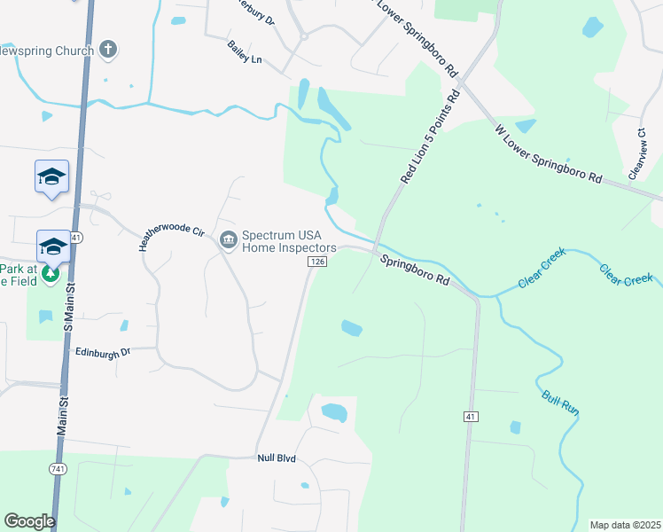 map of restaurants, bars, coffee shops, grocery stores, and more near 6480 Red Lion 5 Points Road in Springboro