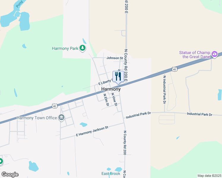 map of restaurants, bars, coffee shops, grocery stores, and more near in Harmony