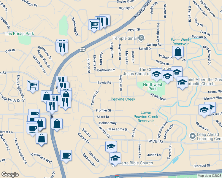 map of restaurants, bars, coffee shops, grocery stores, and more near 1285 Freddie Court in Reno
