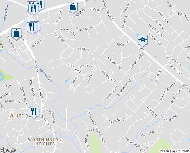 map of restaurants, bars, coffee shops, grocery stores, and more near 1313 Kelsey Court in Bel Air