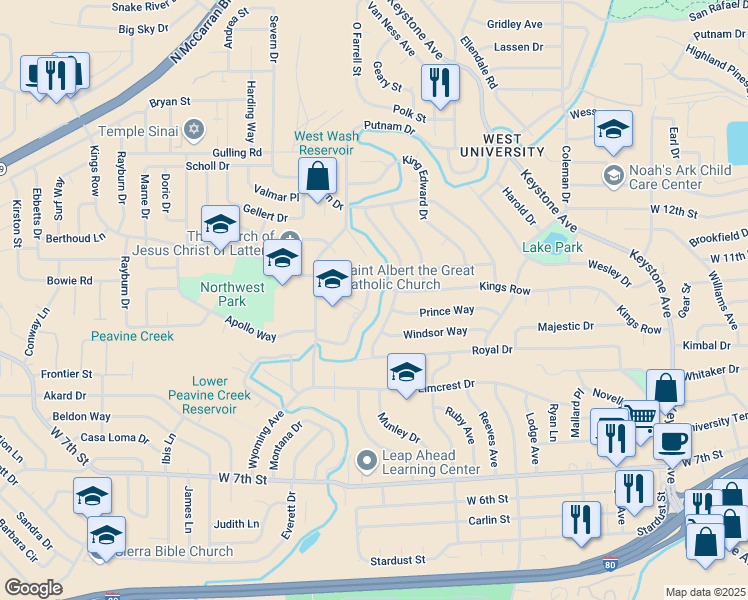 map of restaurants, bars, coffee shops, grocery stores, and more near 2207 Kings Row in Reno