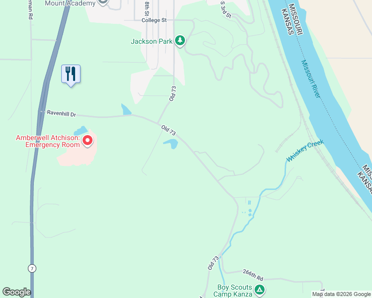 map of restaurants, bars, coffee shops, grocery stores, and more near 6816 Sherman Road in Atchison