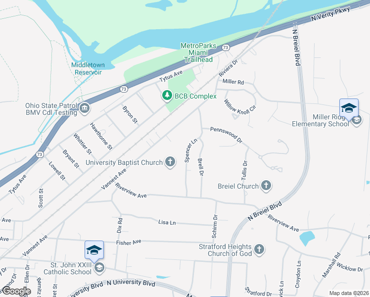 map of restaurants, bars, coffee shops, grocery stores, and more near 2108 Spencer Lane in Middletown