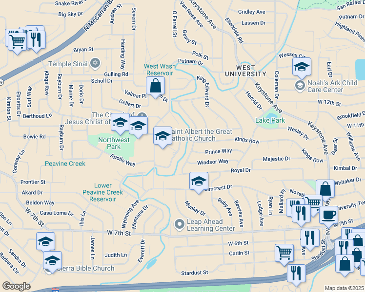 map of restaurants, bars, coffee shops, grocery stores, and more near 2207 Kings Row in Reno