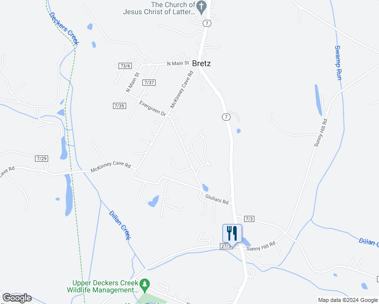 map of restaurants, bars, coffee shops, grocery stores, and more near Chapel Brook Circle in Preston County