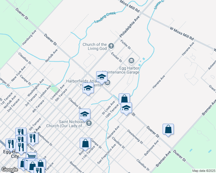 map of restaurants, bars, coffee shops, grocery stores, and more near 800 Buffalo Avenue in Egg Harbor City