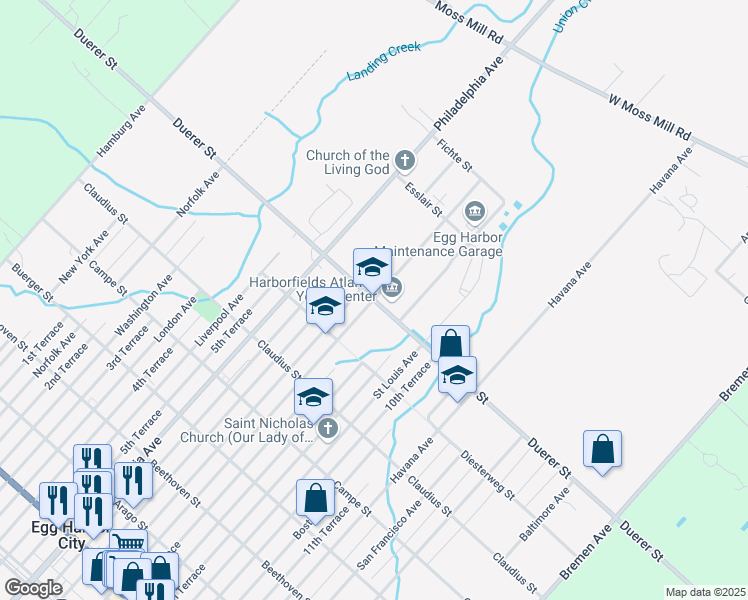 map of restaurants, bars, coffee shops, grocery stores, and more near 800 Buffalo Avenue in Egg Harbor City