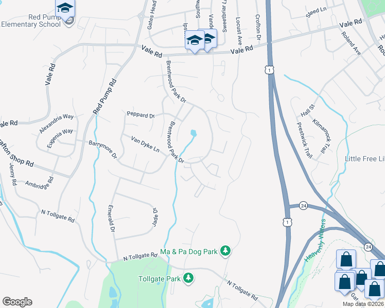 map of restaurants, bars, coffee shops, grocery stores, and more near 904 Martell Court in Bel Air